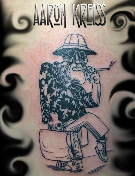 Aaron Kreiss - Hunter S. Thompson, Ralph Steadman, Fear & Loathin in Las Vegas blackwork tattoo